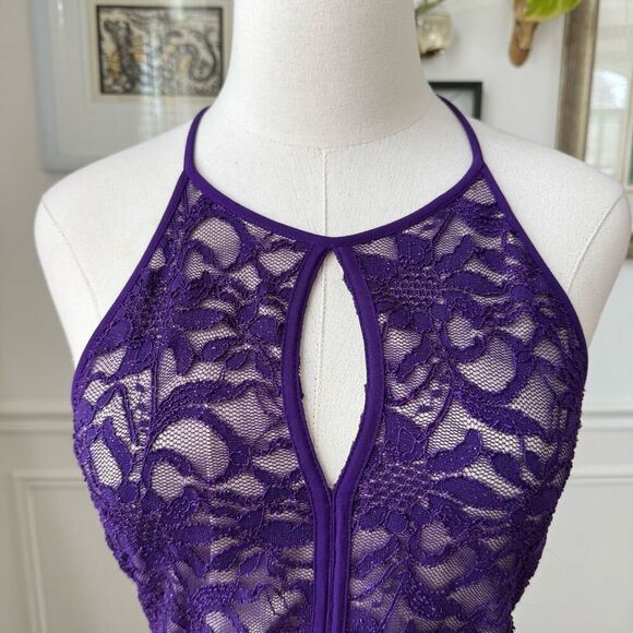 Morgan & Co. Keyhole High Low Purple Open Back Dress 11 12 M - Picture 2 of 9